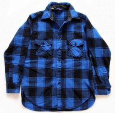 画像1: 80s USA製 Woolrichウールリッチ バッファローチェック ウールシャツ 青×黒 (1)