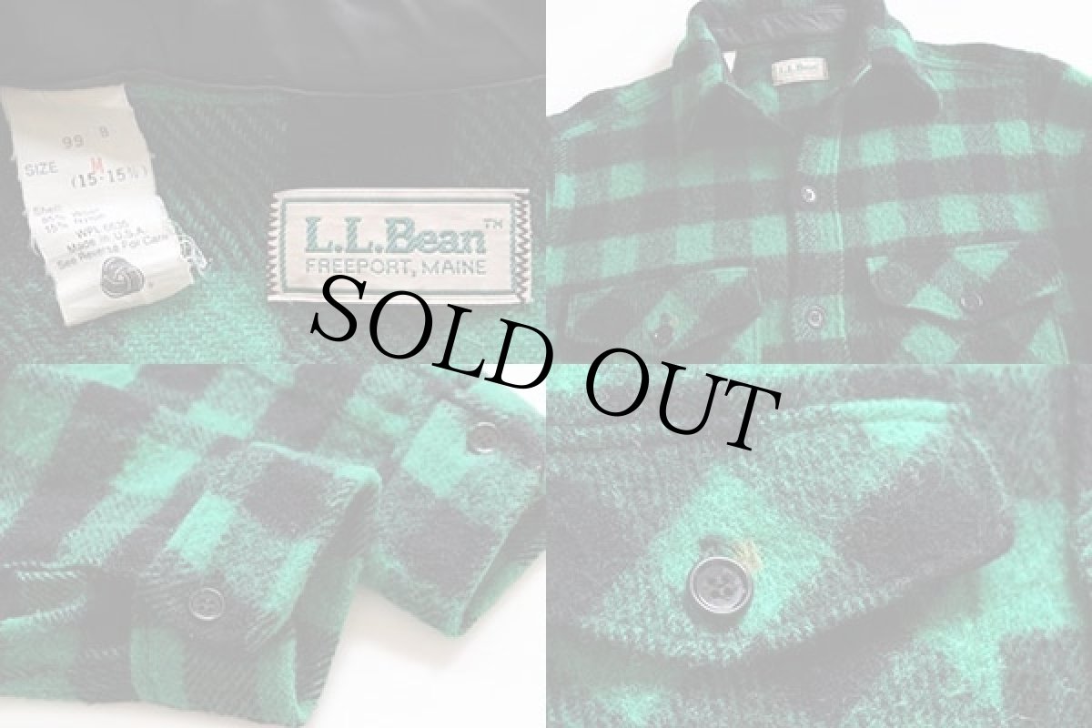 画像3: 80s USA製 L.L.Bean バッファローチェック ウールシャツ 緑×黒 M (3)