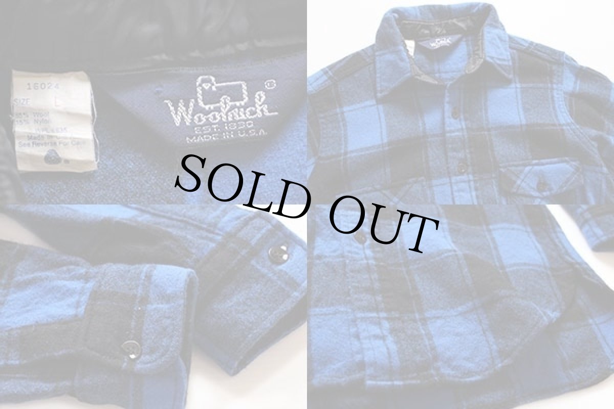 画像3: 80s USA製 Woolrichウールリッチ バッファローチェック ウールシャツ 青×黒 (3)