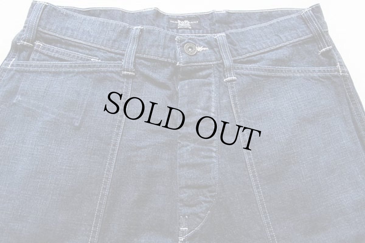 画像2: ポロ ラルフローレン U.S.ARMYタイプ バックルバック ビンテージ加工 デニム トラウザーズ (2)