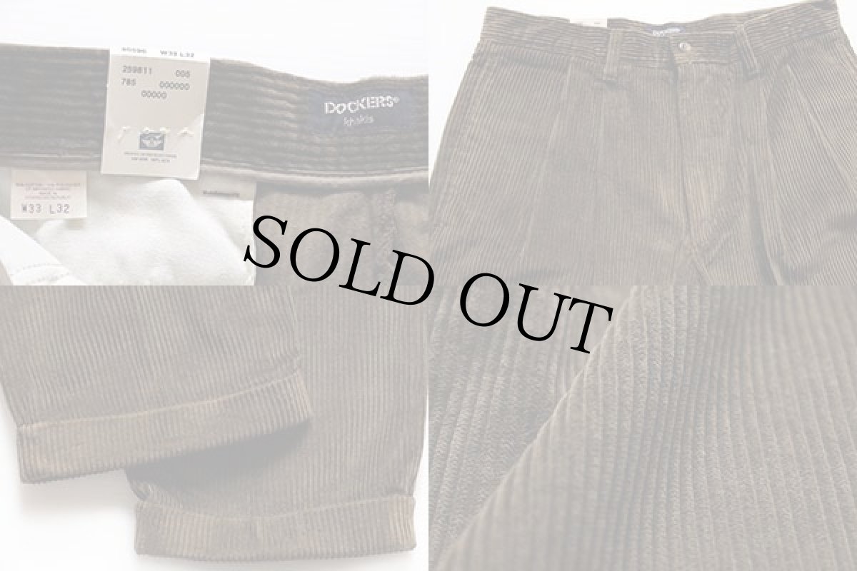 画像3: デッドストック★90s DOCKERSドッカーズ ツータック 太畝 コーデュロイパンツ 焦げ茶 w33 L32★スラックス Levi'sリーバイス (3)