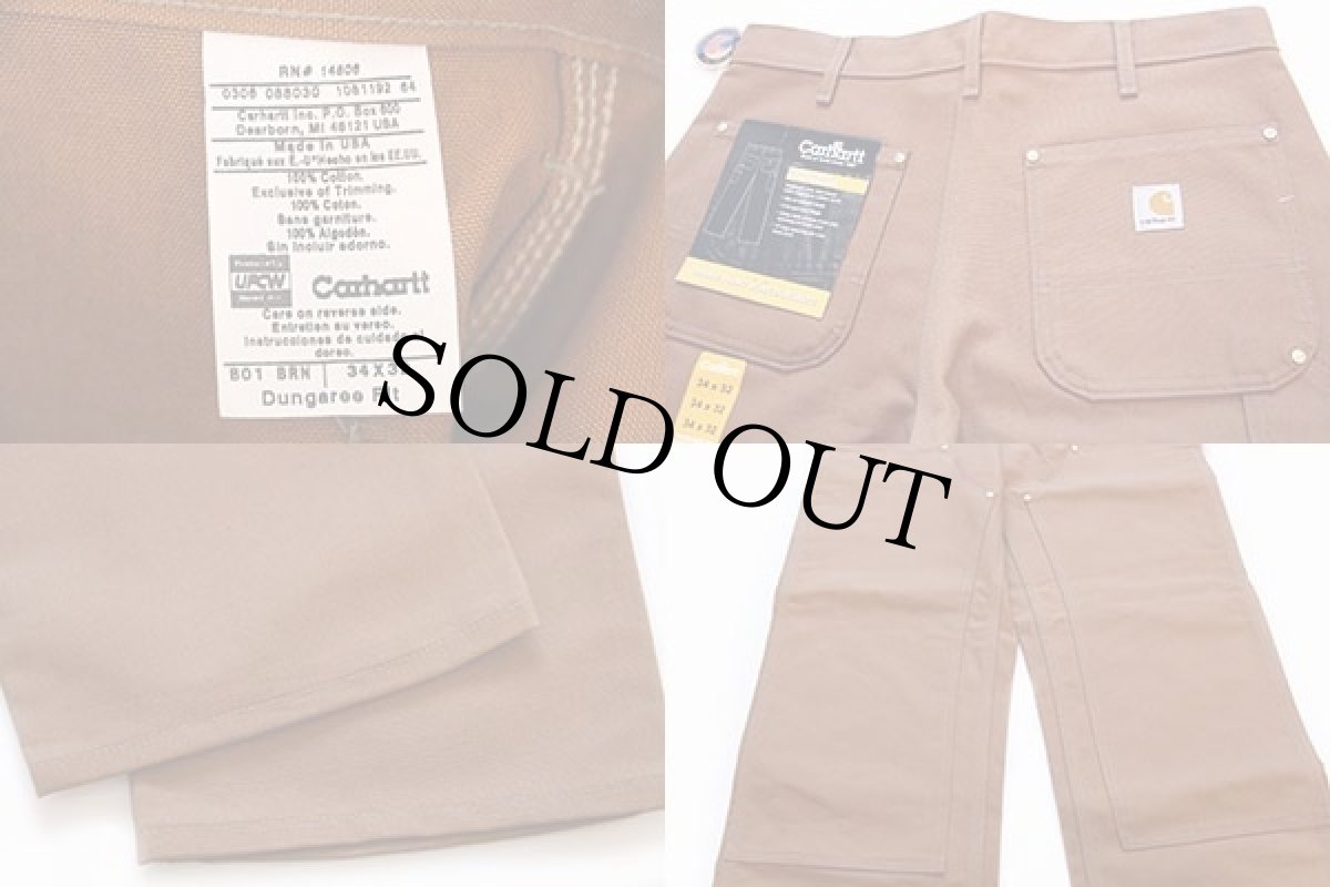 画像3: デッドストック★00s USA製 carharttカーハート ダック地 ダブルニー ペインターパンツ 茶 w34 L32 (3)