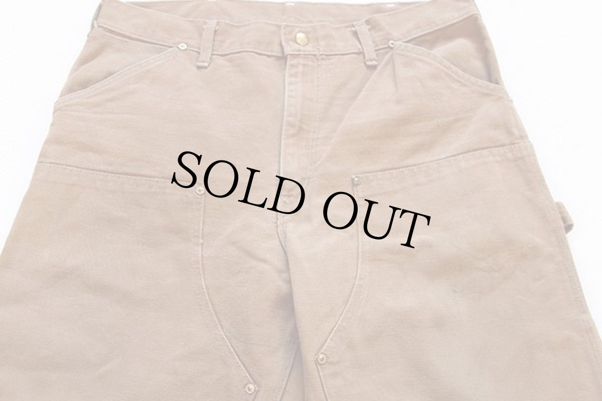 画像2: 80s USA製 carharttカーハート ダック地 ダブルニー ペインターパンツ 茶 w36 L32 (2)