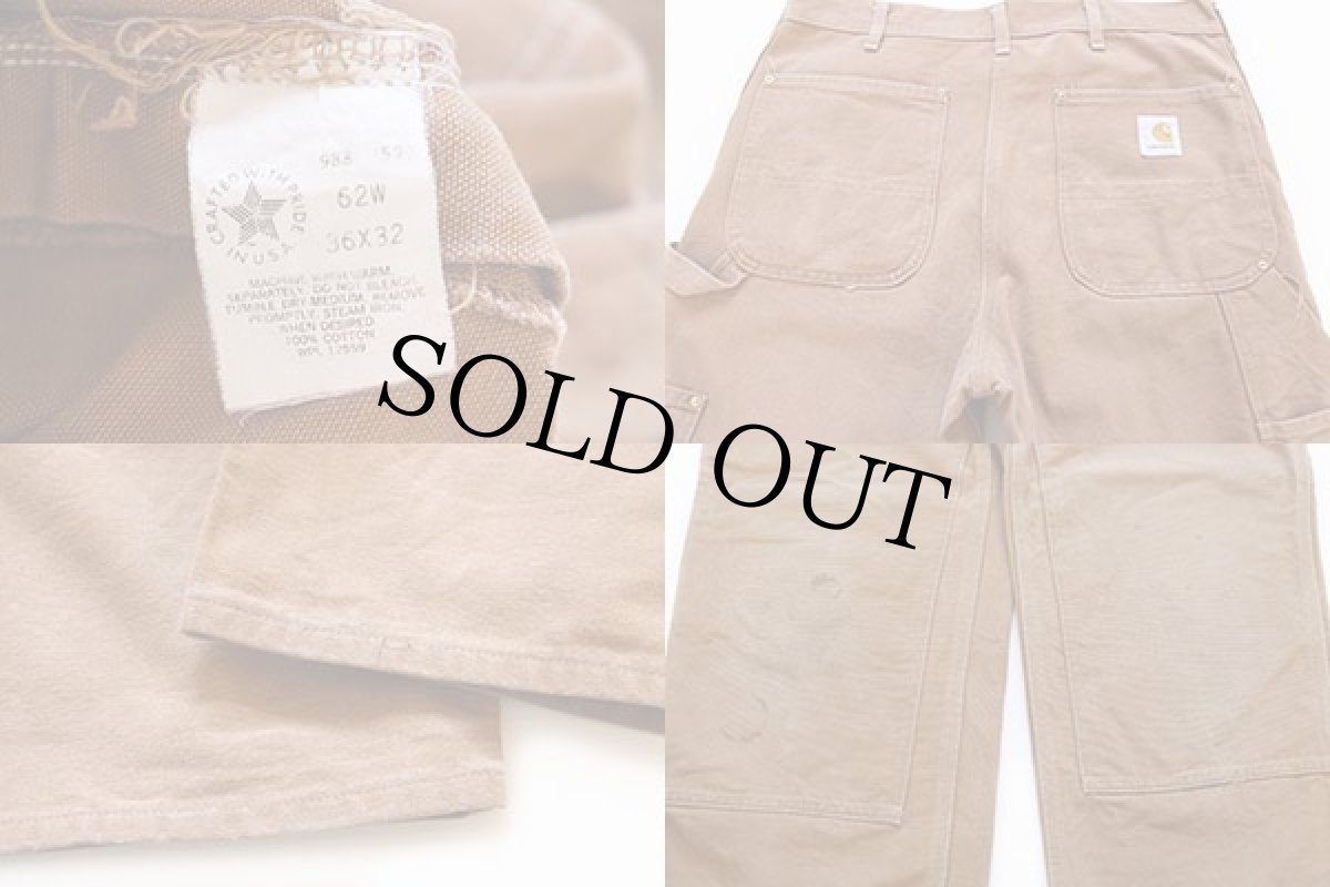 画像3: 80s USA製 carharttカーハート ダック地 ダブルニー ペインターパンツ 茶 w36 L32 (3)