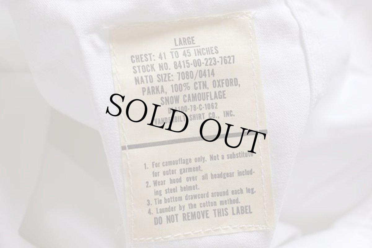 画像4: デッドストック★70s 米軍 U.S.ARMY コットン スノーカモ パーカー ホワイト L★モッズコート (4)