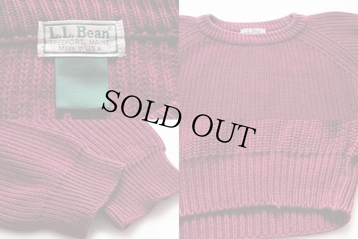 画像3: 80s USA製 L.L.Bean ローゲージ コットンニット セーター ワインレッド (3)