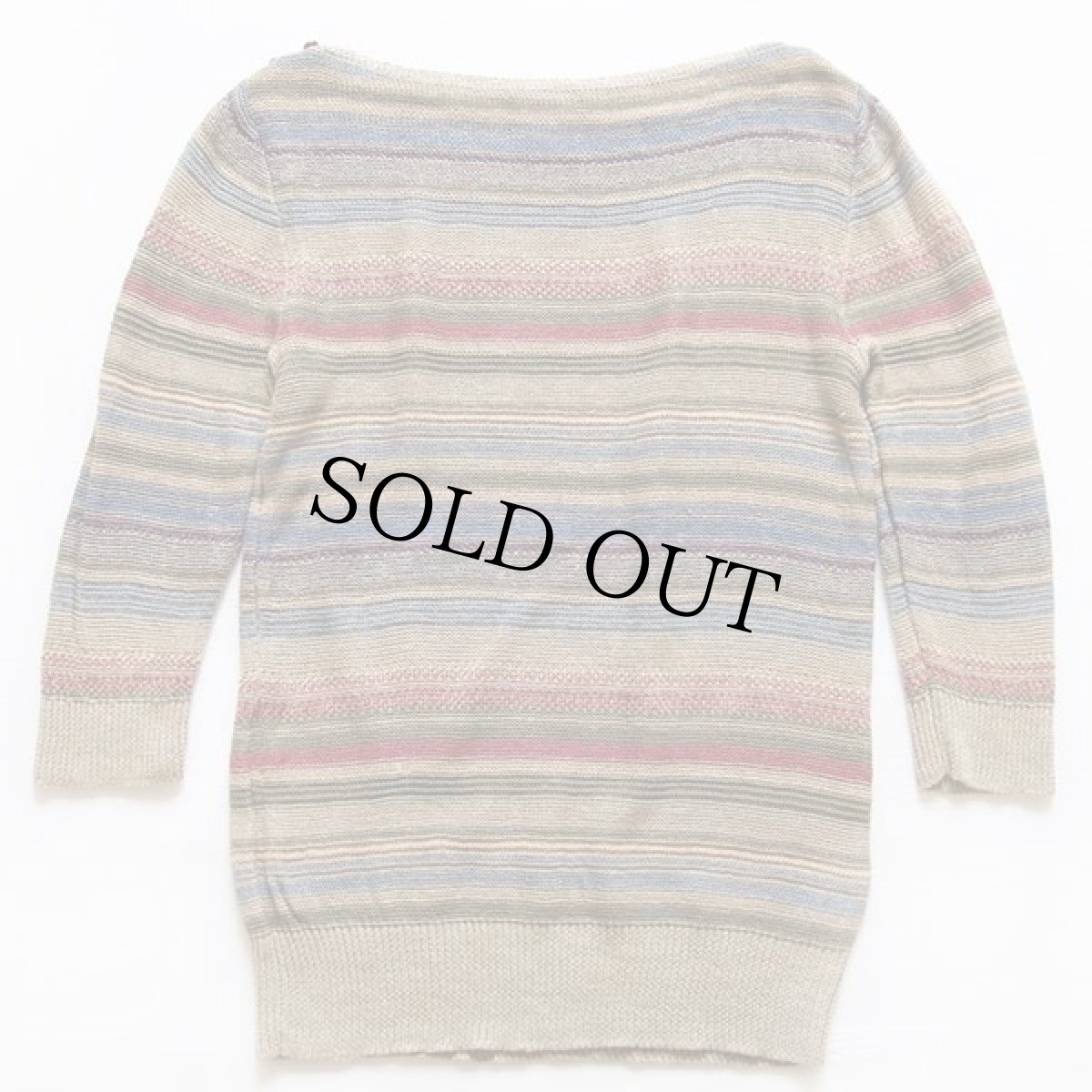 画像2: LAUREN JEANS ラルフローレン ラグ柄 ボートネック 七分袖 リネンニット セーター M (2)