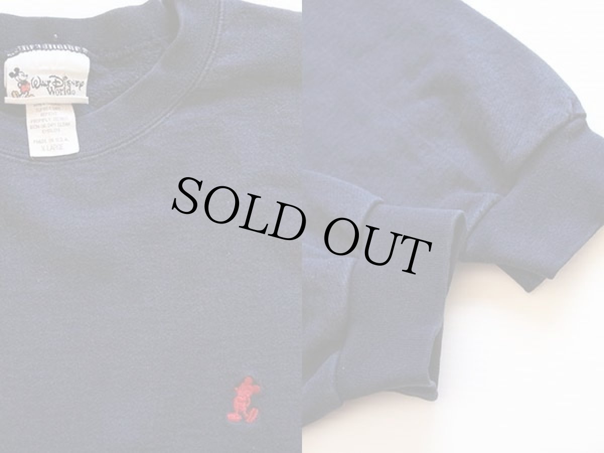 画像3: 90s USA製 Disneyディズニー ミッキー マウス ワンポイント コットン スウェット 紺 XL (3)