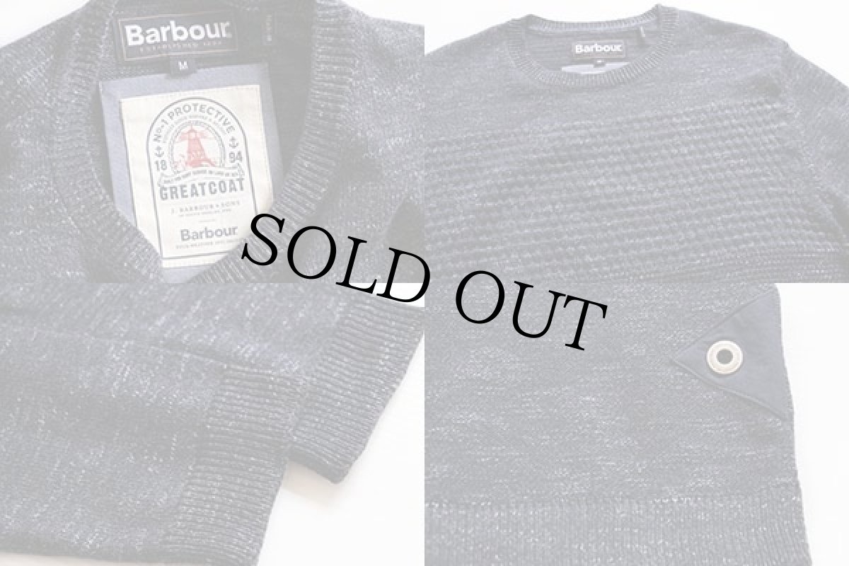 画像3: Barbourバブアー GREATCOAT 編み柄 切り替え コットンニット セーター 霜降り紺 M (3)