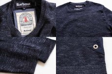 画像3: Barbourバブアー GREATCOAT 編み柄 切り替え コットンニット セーター 霜降り紺 M (3)