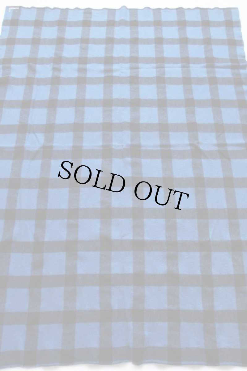 画像2: ビンテージ UNKNOWN バッファローチェック ウール ブランケット 青×黒 (2)