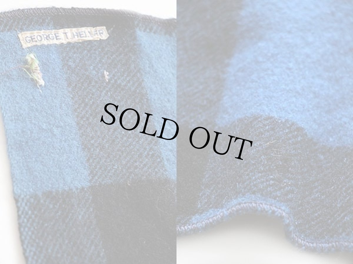 画像3: ビンテージ UNKNOWN バッファローチェック ウール ブランケット 青×黒 (3)