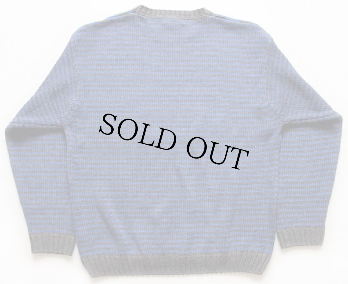 画像2: 90s EddieBauerエディーバウアー ボーダー コットンニット セーター 青×グレー L (2)