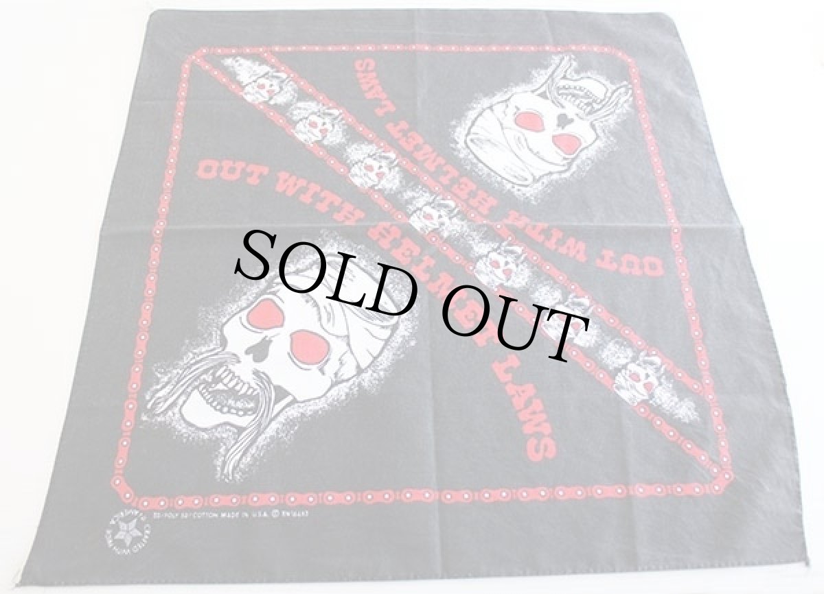 画像2: USA製 OUT WITH HELMET LAWS スカル バンダナ 炭黒 (2)