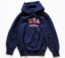 画像1: 80s USA製 adidasアディダス USA スウェットパーカー 紺 キッズM (1)