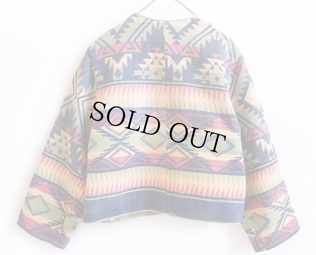 画像2: ハンドメイド ノーカラー ビンテージ ネイティブ柄 ブランケット ジャケット (2)