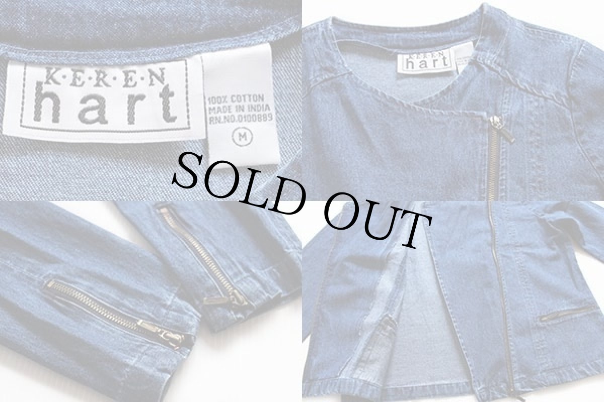 画像3: 90s KEREN hart ノーカラー ライダース デニムジャケット M (3)