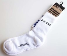 画像1: デッドストック★スペイン製 adidasアディダス ロゴ ライン入り サッカー ソックス 白×青 4★靴下 (1)