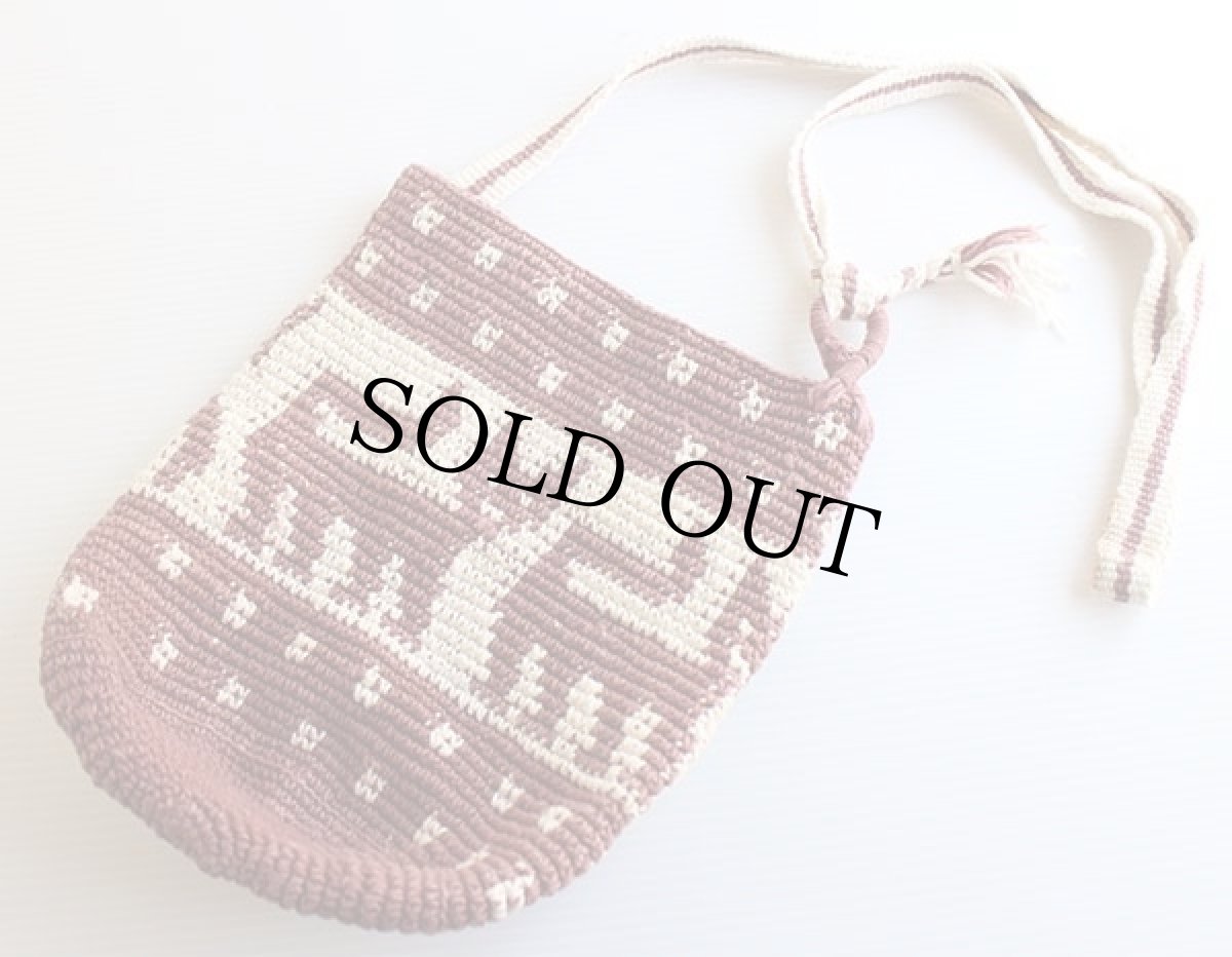 画像2: ハンドメイド キャット柄 編み込み バケツ型ショルダーバッグ (2)