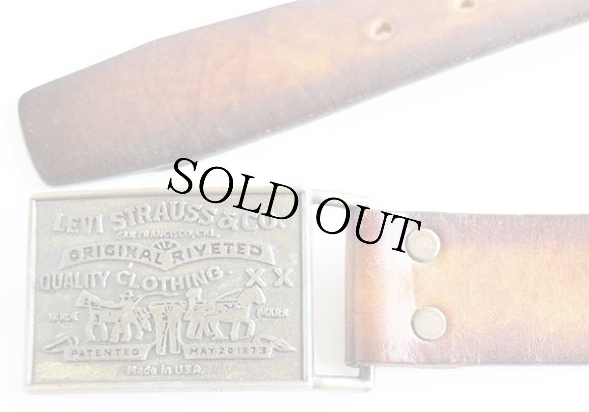 画像2: 70s USA製 Levi'sリーバイス バックル レザーベルト 焦げ茶 38★1173 (2)