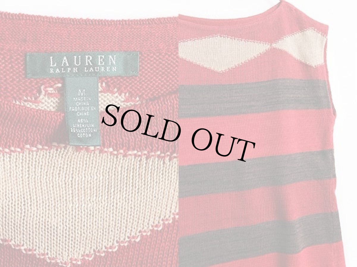 画像3: LAUREN ラルフローレン ラグ柄 ノースリーブ リネン×コットンニット セーター M (3)