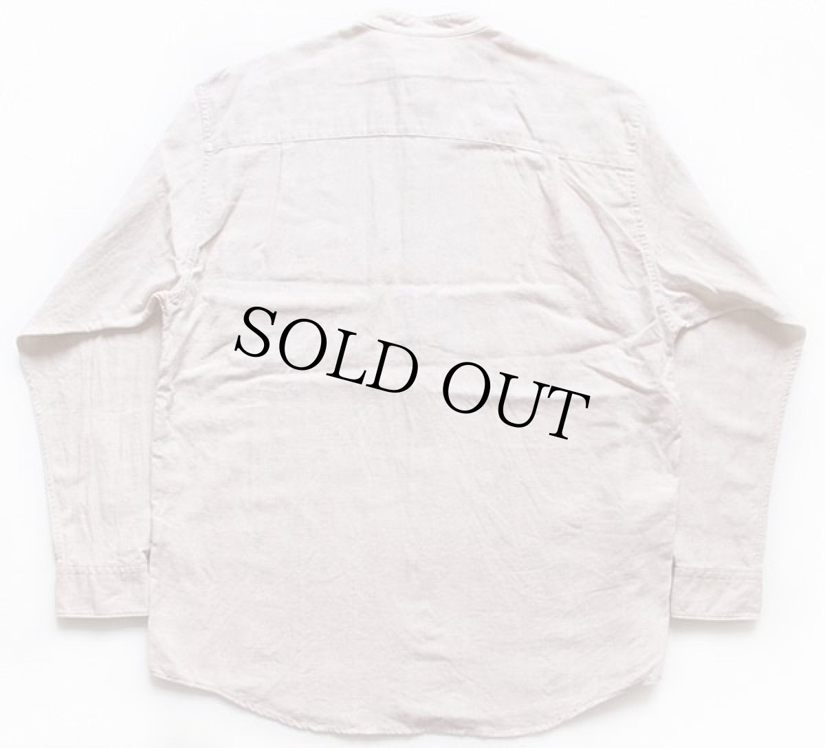 画像2: 90s EddieBauerエディーバウアー ストライプ バンドカラー コットン×リネンシャツ ベージュ M (2)