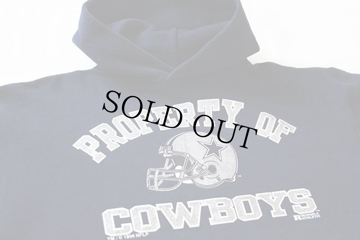 画像2: 90s USA製 RUSSELLラッセル PROPERTY OF COWBOYS スウェットパーカー 紺 L (2)