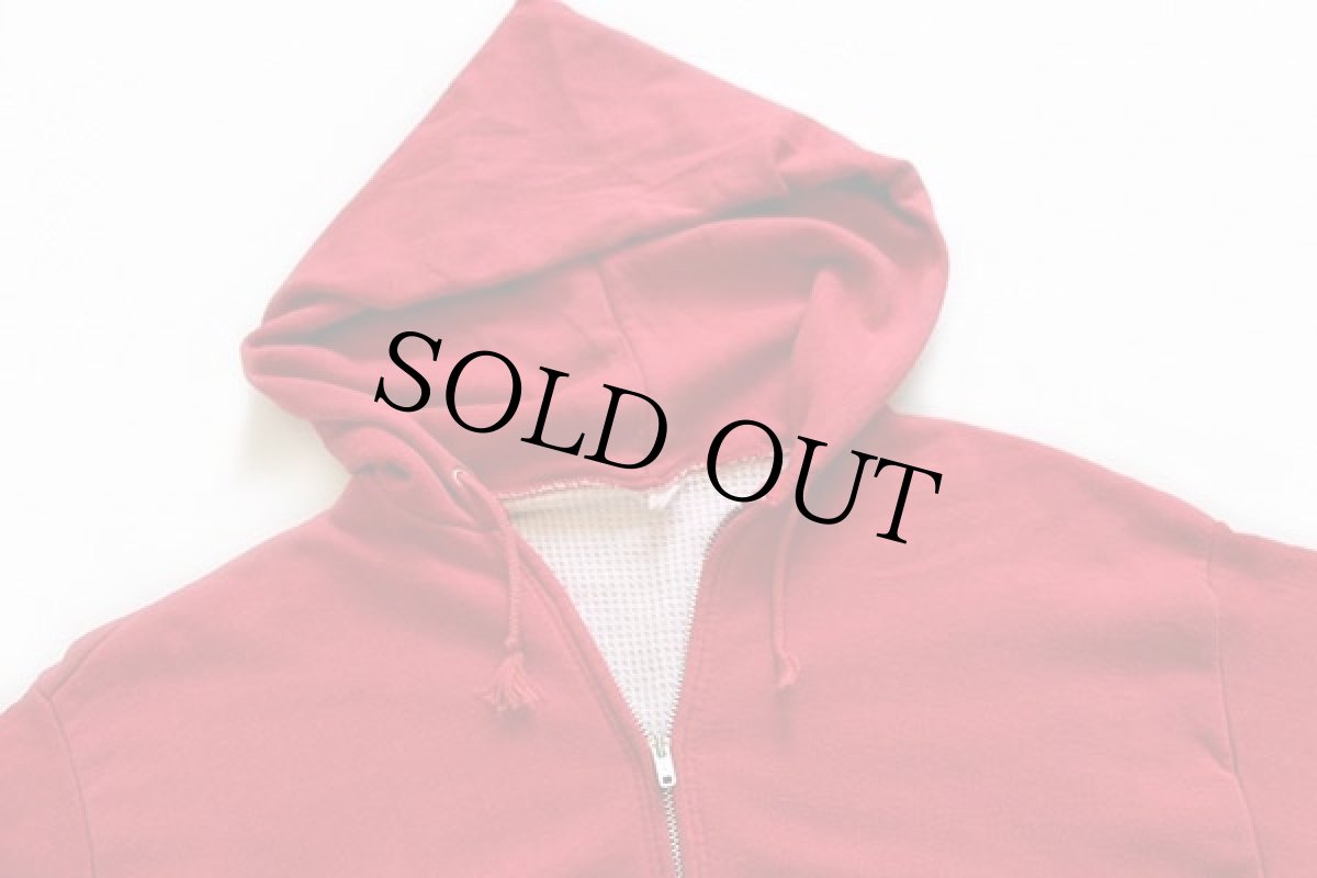 画像3: 70s UNKNOWN 無地 裏サーマル スウェット ジップパーカー 赤 (3)