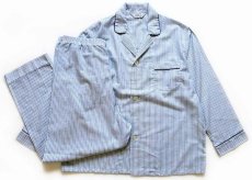 画像1: 70s Penneys TOWNCRAFT マルチ ストライプ パジャマ シャツ&パンツ セット 白×水色 L (1)