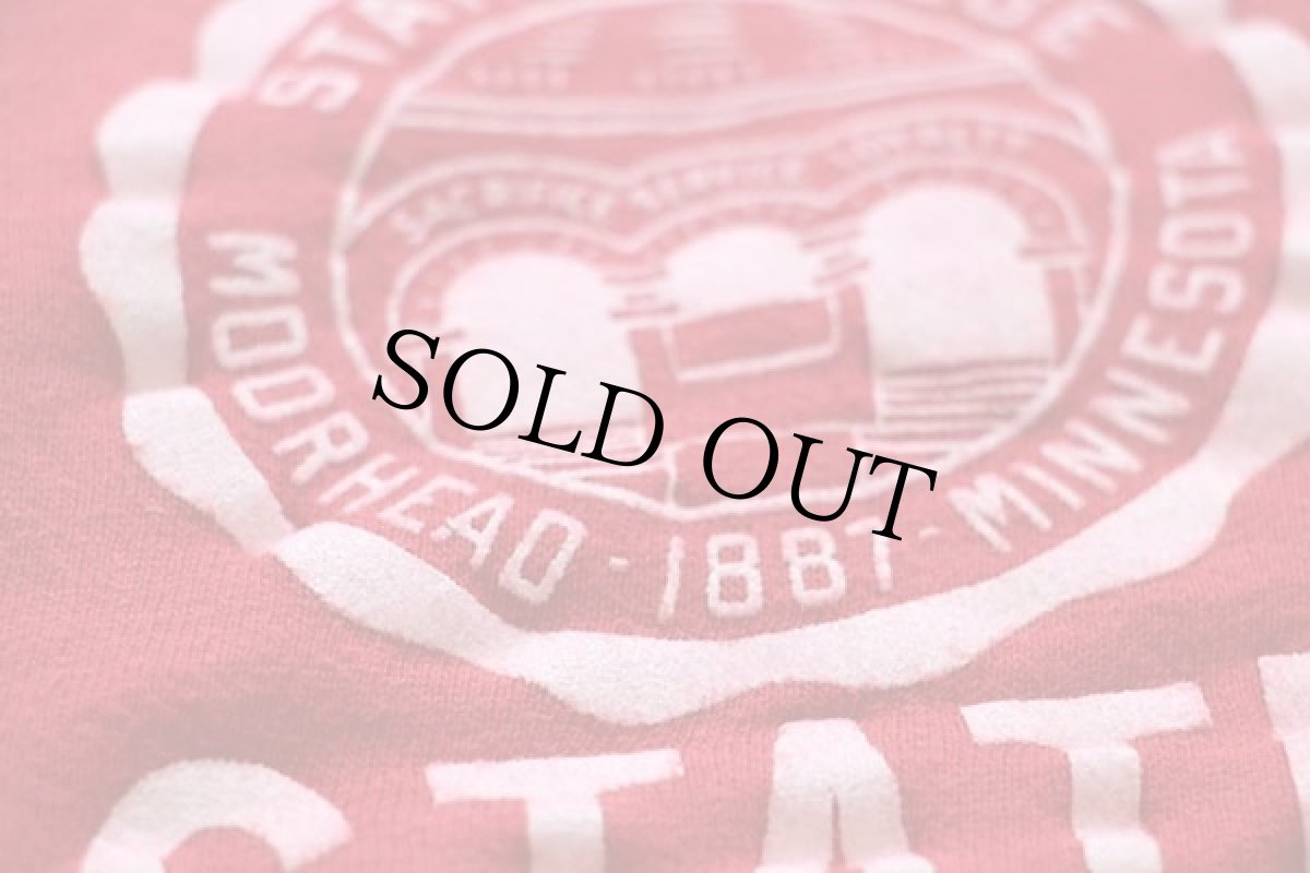 画像5: 70s USA製 Championチャンピオン MOORHEAD STATE フロッキープリント スウェット 赤 M (5)