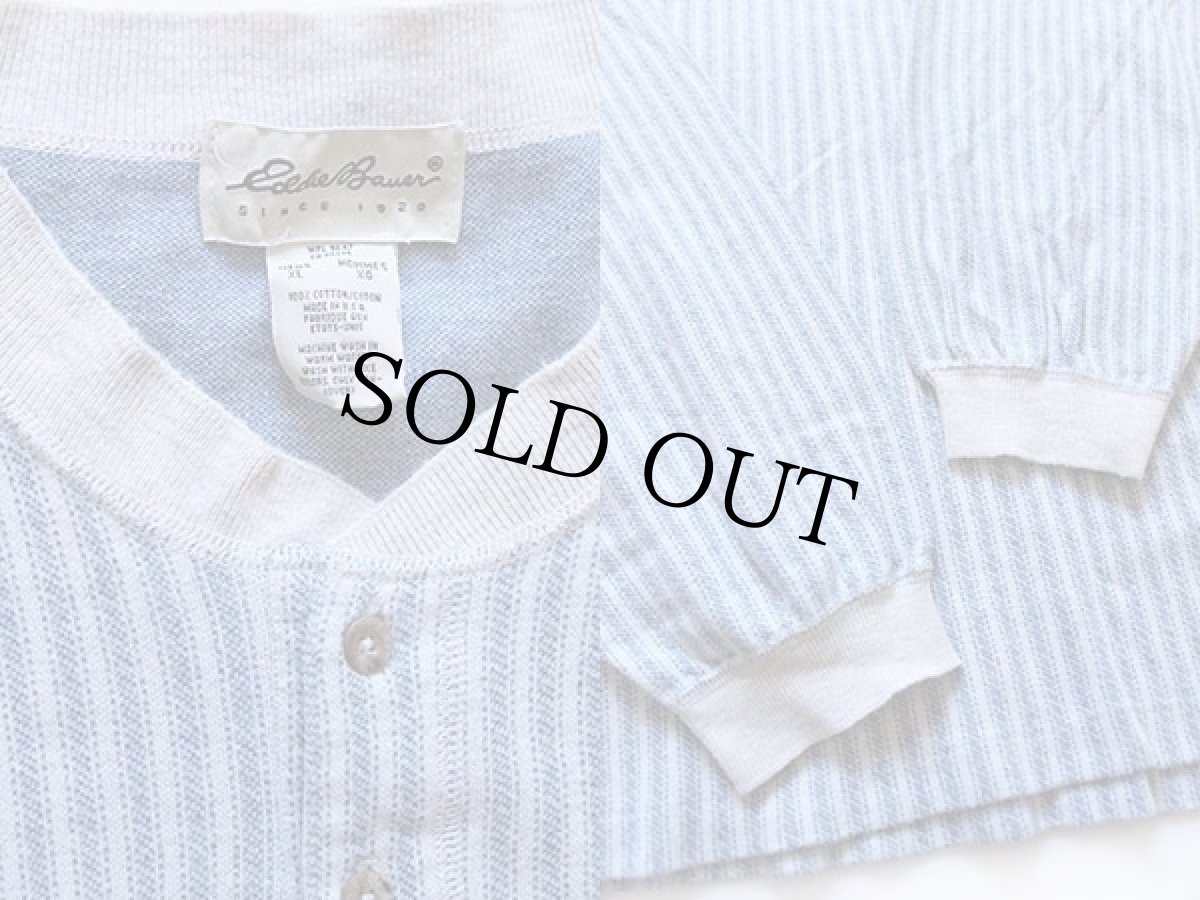 画像3: 90s USA製 EddieBauerエディーバウアー ストライプ コットン ヘンリーネック カットソー XL (3)