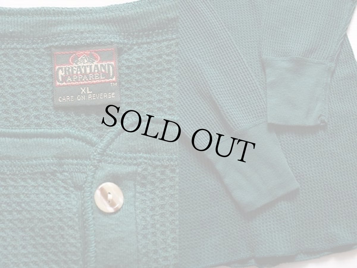 画像3: 90s USA製 GREATLAND ヘンリーネック サーマルシャツ 緑 XL (3)