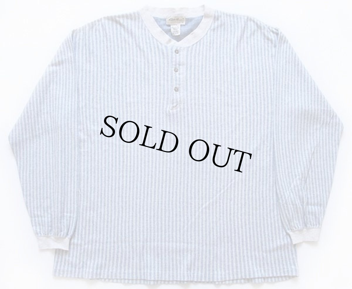 画像2: 90s USA製 EddieBauerエディーバウアー ストライプ コットン ヘンリーネック カットソー XL (2)