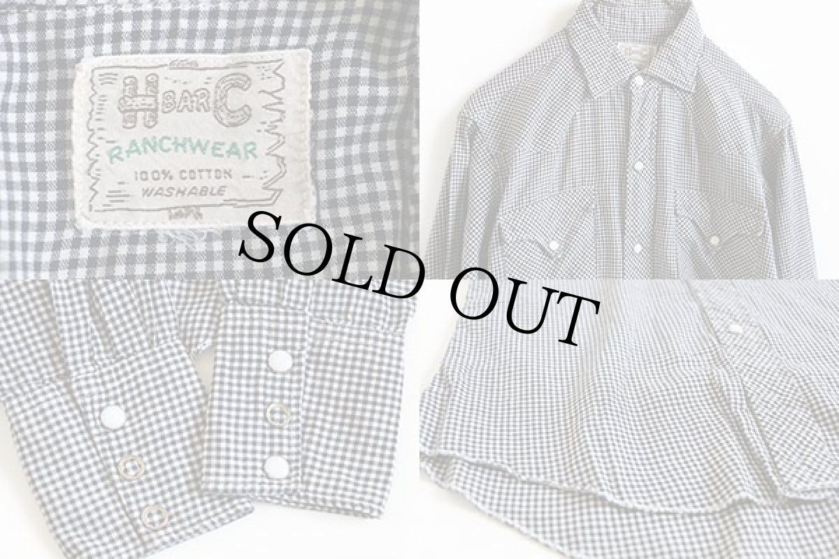 画像3: 60s HBARC ギンガムチェック コットン ウエスタンシャツ 黒×白 (3)