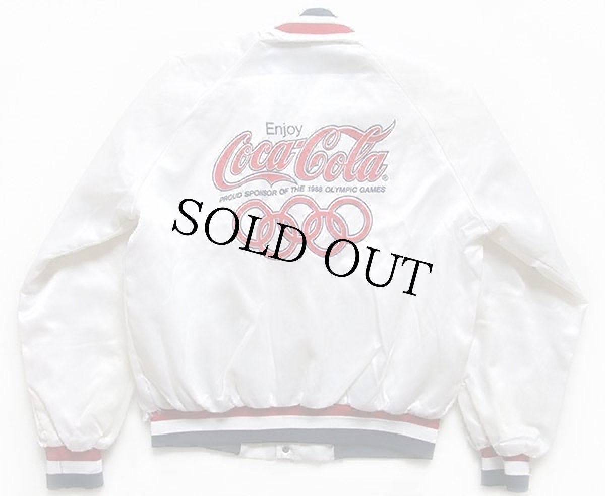 画像2: 80s USA製 Chalk Line 1988 USA OLYMPICオリンピック Coca-Colaコカコーラ ロゴ ナイロンスタジャン 白 L (2)