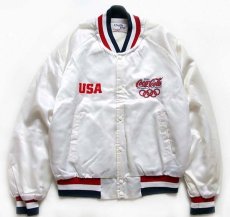 画像1: 80s USA製 Chalk Line 1988 USA OLYMPICオリンピック Coca-Colaコカコーラ ロゴ ナイロンスタジャン 白 L (1)