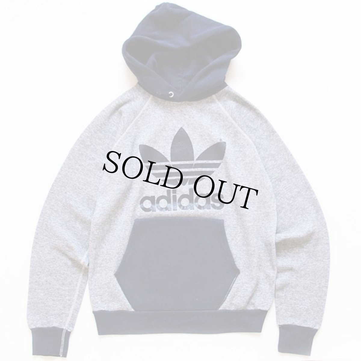 画像2: 80s USA製 adidasアディダス トレフォイル ビッグロゴ ツートン スウェットパーカー&パンツ セットアップ 杢グレー×紺 M (2)