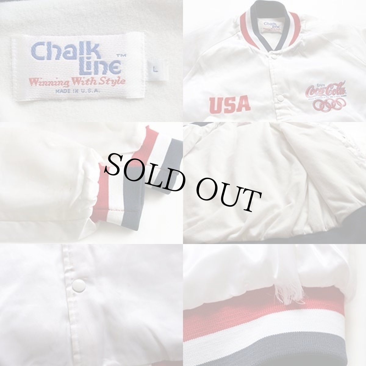 画像3: 80s USA製 Chalk Line 1988 USA OLYMPICオリンピック Coca-Colaコカコーラ ロゴ ナイロンスタジャン 白 L (3)