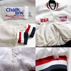 画像3: 80s USA製 Chalk Line 1988 USA OLYMPICオリンピック Coca-Colaコカコーラ ロゴ ナイロンスタジャン 白 L (3)