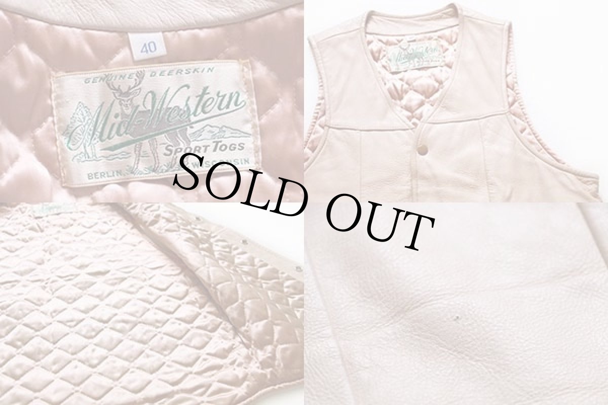 画像3: Mid Western キルティングライナー ディアスキン レザーベスト アイボリー 40 (3)