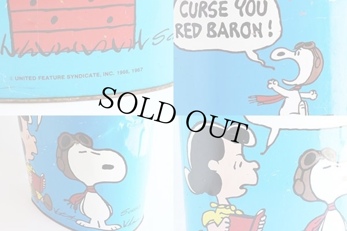 画像4: 70s USA製 CHEINCO スヌーピー ルーシー レッドバロン トラッシュカン 青★ゴミ箱★ダストボックス (4)