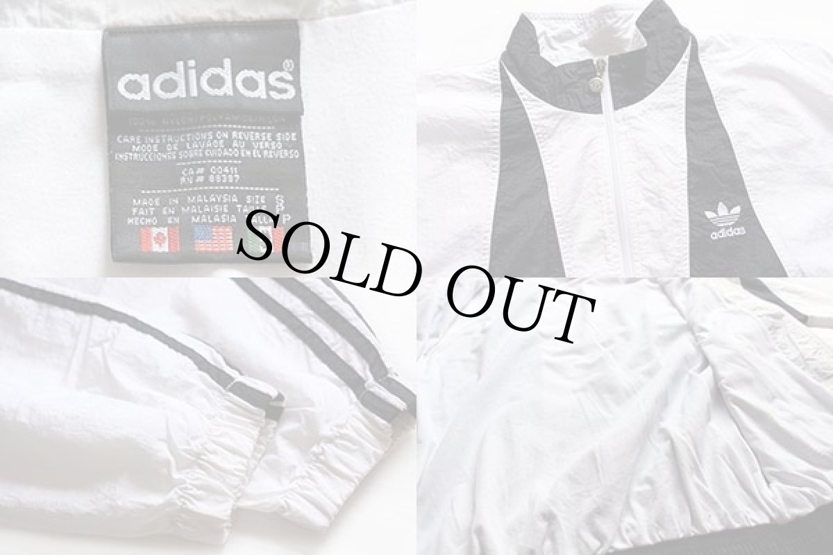 画像3: 90s adidasアディダス トレフォイル ロゴ刺繍 ツートン 切り替え ナイロンジャケット 白×黒 S (3)