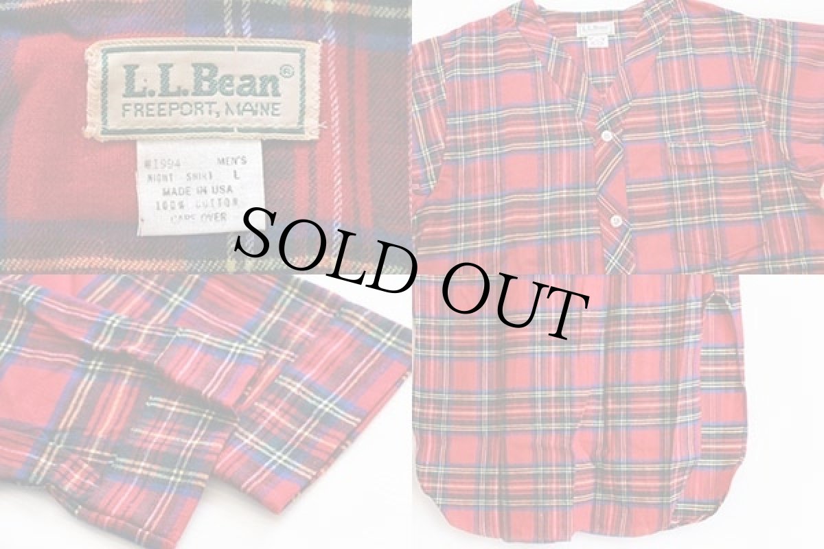画像3: デッドストック★80s USA製 L.L.Bean ノーカラー タータンチェック ライトネル パジャマシャツワンピース M-L (3)