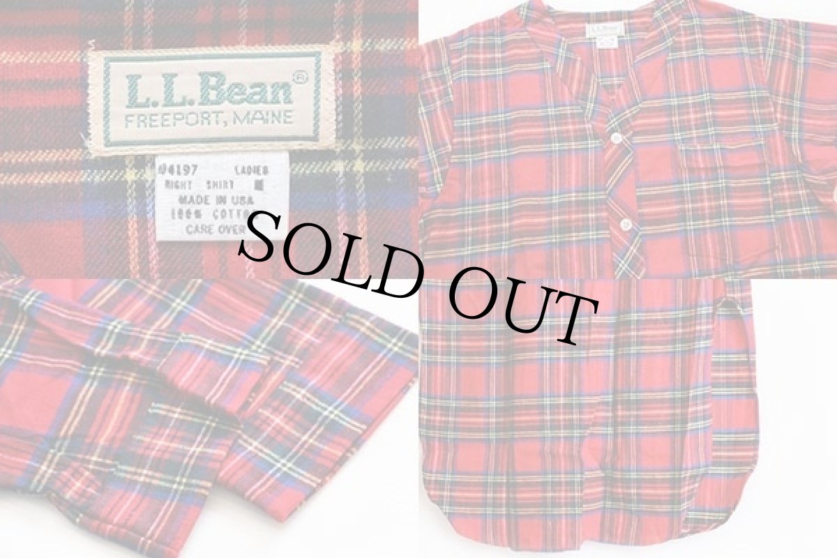 画像3: デッドストック★80s USA製 L.L.Bean ノーカラー タータンチェック ライトネル パジャマシャツワンピース L-M (3)