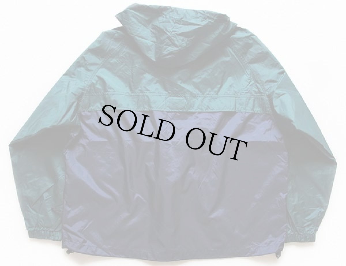 画像2: 90s Columbiaコロンビア レディキロワット刺繍 ツートン 切り替え ナイロンジャケット 緑×紺 XL (2)