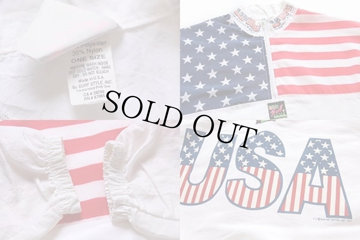 画像3: 90s USA製 SURF STYLE 星条旗柄 USA プルオーバー ナイロンジャケット 白 (3)