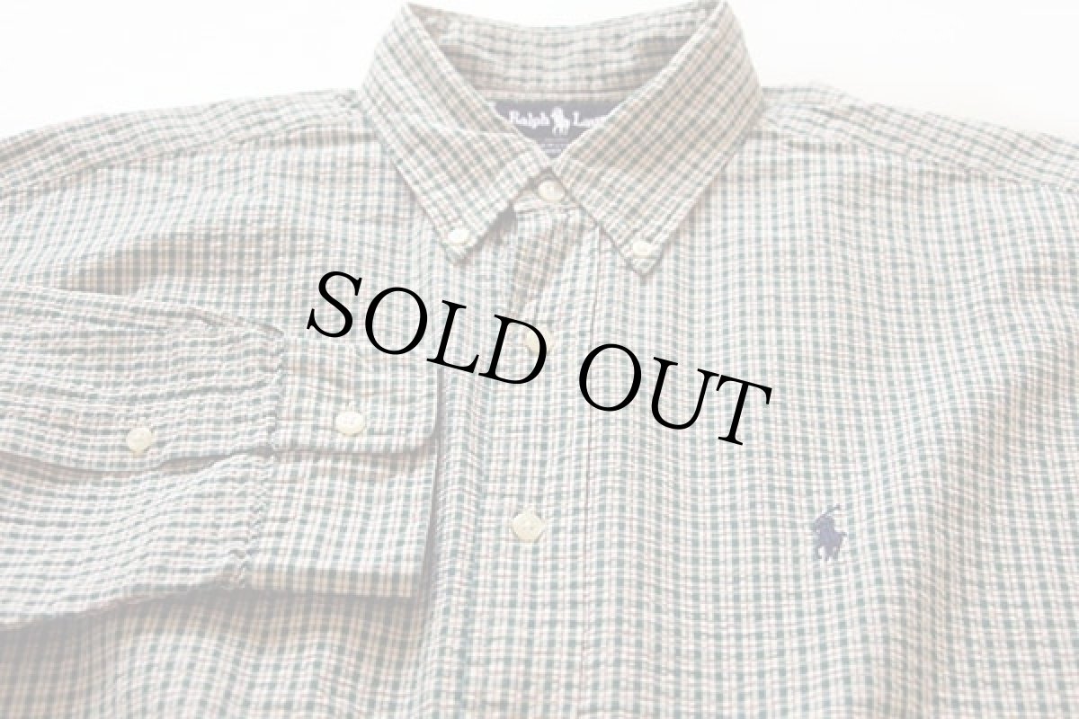 画像2: 90s USA製 ラルフローレン チェック ボタンダウン コットン シアサッカーシャツ L (2)