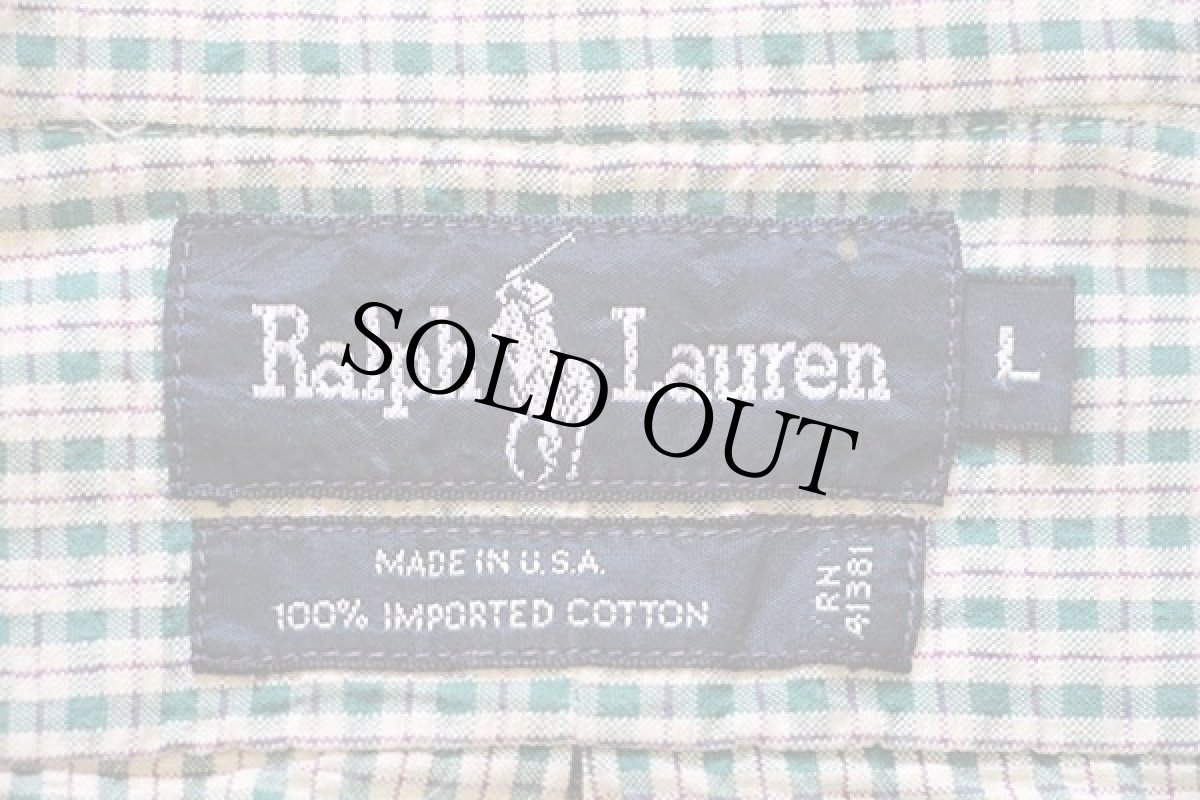 画像3: 90s USA製 ラルフローレン チェック ボタンダウン コットン シアサッカーシャツ L (3)