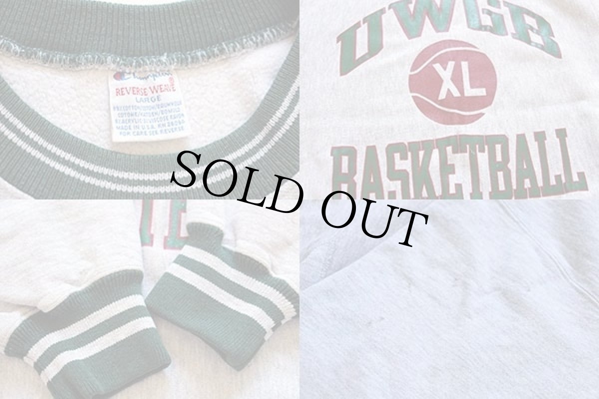 画像3: 90s USA製 Championチャンピオン UWGB BASKETBALL 三段中抜き リブライン リバースウィーブ スウェット 杢グレー L (3)