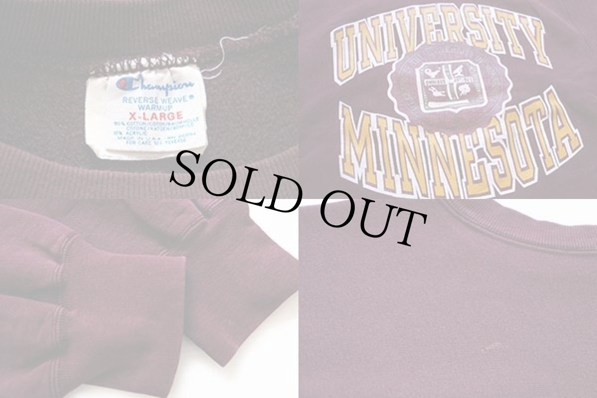 画像3: 80s USA製 Championチャンピオン UNIVERSITY MINNESOTA リバースウィーブ スウェット バーガンディ XL (3)